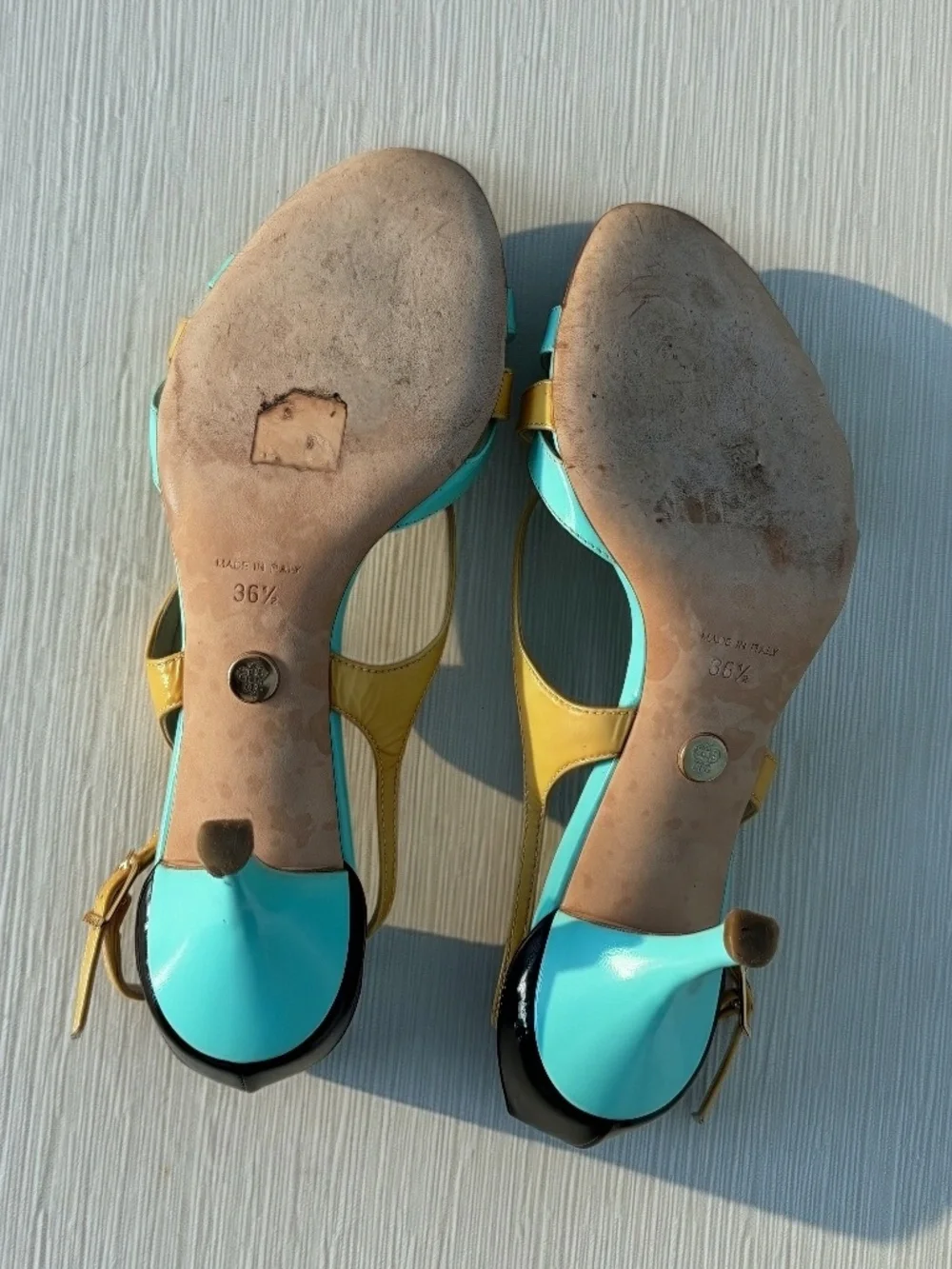 Emilio Pucci Archive Turquoise Gold Leather Sandals EU 36.5 Italy Y2K